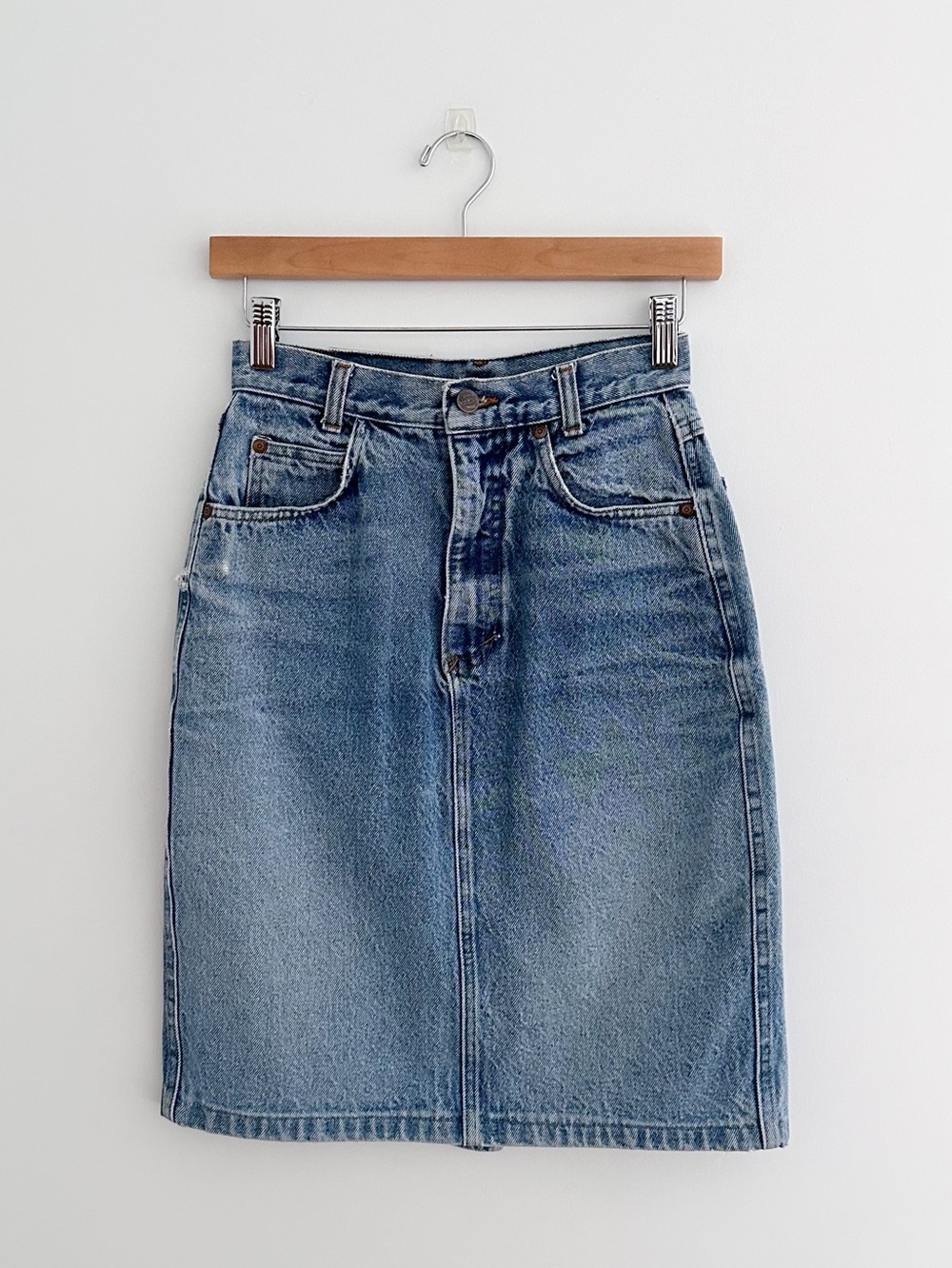 Vintage United Colors Of Benetton Denim Midi Skirt 90s Minimalist Size XS / 24
